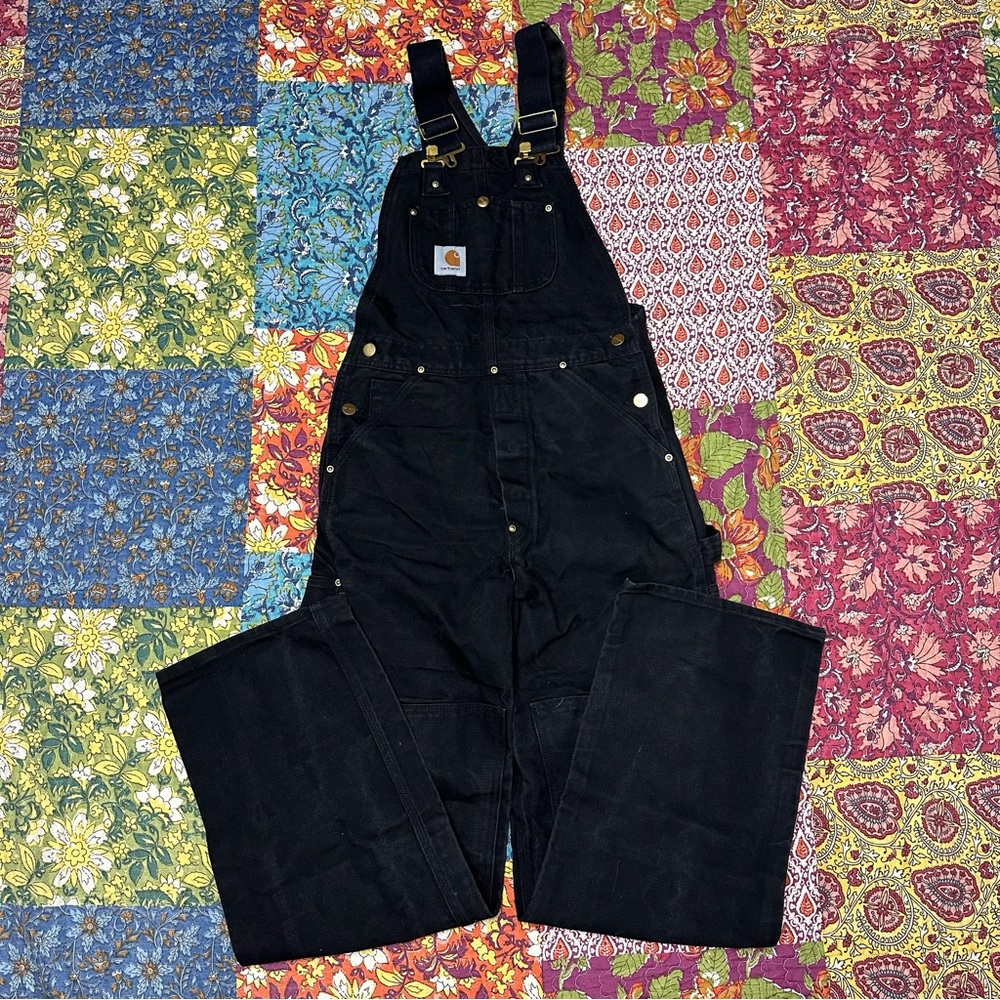 Carhartt R01 BLK Black Double Knee Duck Work Unlined Overalls